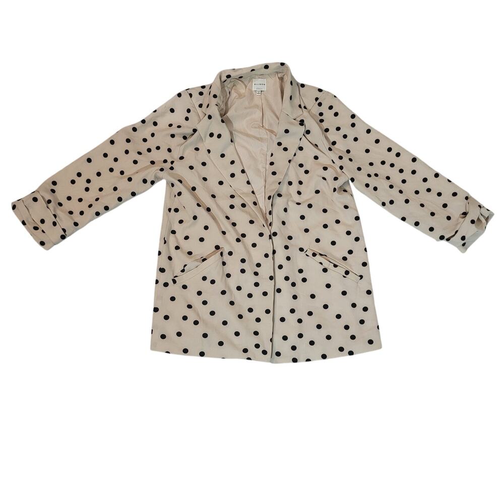 Ellison Size S Polka Dot‎ Print Blazer Open Front Ruched Sleeves Pockets
